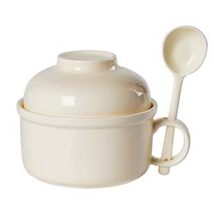 奶油风陶瓷泡面碗带盖勺带手柄个人专用方便面碗大号汤碗筷套装