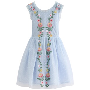 代购 MiniBoden儿童吊带裙 26夏季女童蓝色网纱交叉背带裙 2-12岁