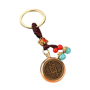 黄铜十二生肖转转钥匙扣圈配件金属复古汽车钥匙链吊坠包包小挂件
