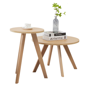 卧室桌子小茶几简约迷你咖啡桌简易圆形实木北欧边几沙发边桌角几