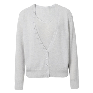 伊芙丽假两件亮色长袖针织套头衫宽松百搭上衣女2025秋季新款