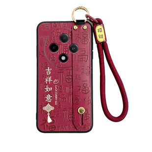 适用oppoa6pro手机壳A5保护壳a6por硅胶套5g腕带支架全包防摔A3活力版磨砂软opa女oppoA6GT新款手绳国风酒红X