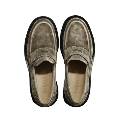 枯骨烟胶底里外全皮情侣乐福鞋水洗做旧外翻绅装便士鞋软底休闲鞋