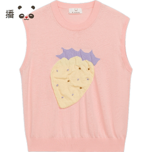 播broadcute童装针织背心2024春夏新款男女印花圆领上衣KER2S004