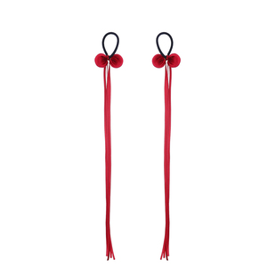 喜庆酒红色小球球丝带发圈女童新年发饰宝宝皮筋儿童过年头饰头绳