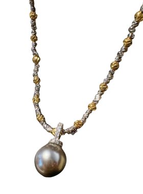 切花闪耀金银拼色珍珠吊坠项链 大溪地 南洋澳白 真多麻珍珠项链