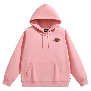 Dickies官方粉色连帽卫衣女秋冬季潮牌刺绣宽松休闲运动帽衫男款