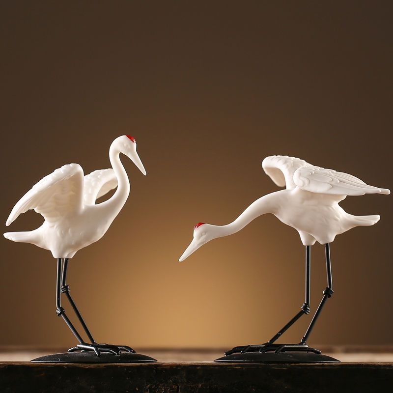 鱼缸造景装饰中式仙鹤陶瓷白鹤盆景园林微景观小摆设禅意沉水摆件