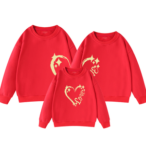 爱心亲子装一家三四口婴儿春秋2025全家福高端母子母女装红色卫衣