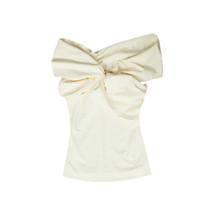 otherbela设计感气质结构捏褶不规则扣露肩针织百搭博主感上衣