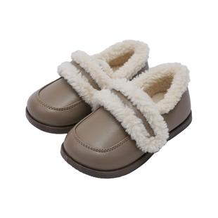 TOPSTAR儿童棉鞋宝宝毛毛鞋学院风二棉鞋女童加绒小皮鞋软底冬鞋