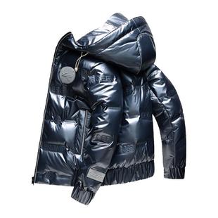 亮面免洗羽绒服男2025冬季连帽防寒保暖潮流新款时尚加厚羽绒外套