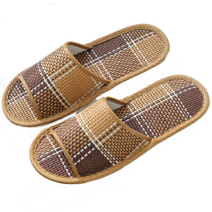 家用凉拖鞋男女夏天竹编藤草凉席拖鞋防滑家居室内厚软底亚麻拖鞋