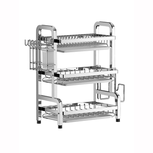厨房不锈钢碗碟架沥水收纳架多功能台面放刀碗筷盘碟置物架碗柜子