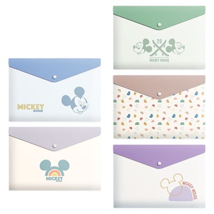 迪士尼A4按扣文件袋透明加厚大容量塑料文件夹小学生专用试卷整理收纳科目分类资料档案袋初中生考试文具防水