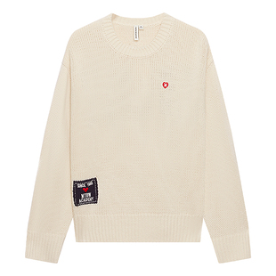 美特斯邦威毛衣女2026春季新款潮流舒适休闲撞色字母绣花圆领上衣