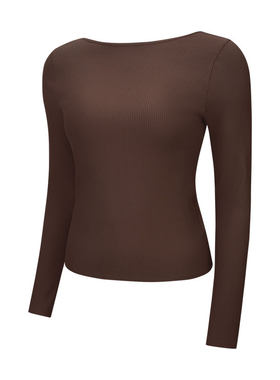 Ribbed 女士瑜伽罗纹背部大U领长袖 T 恤丨lululemon丨LW3JMIS