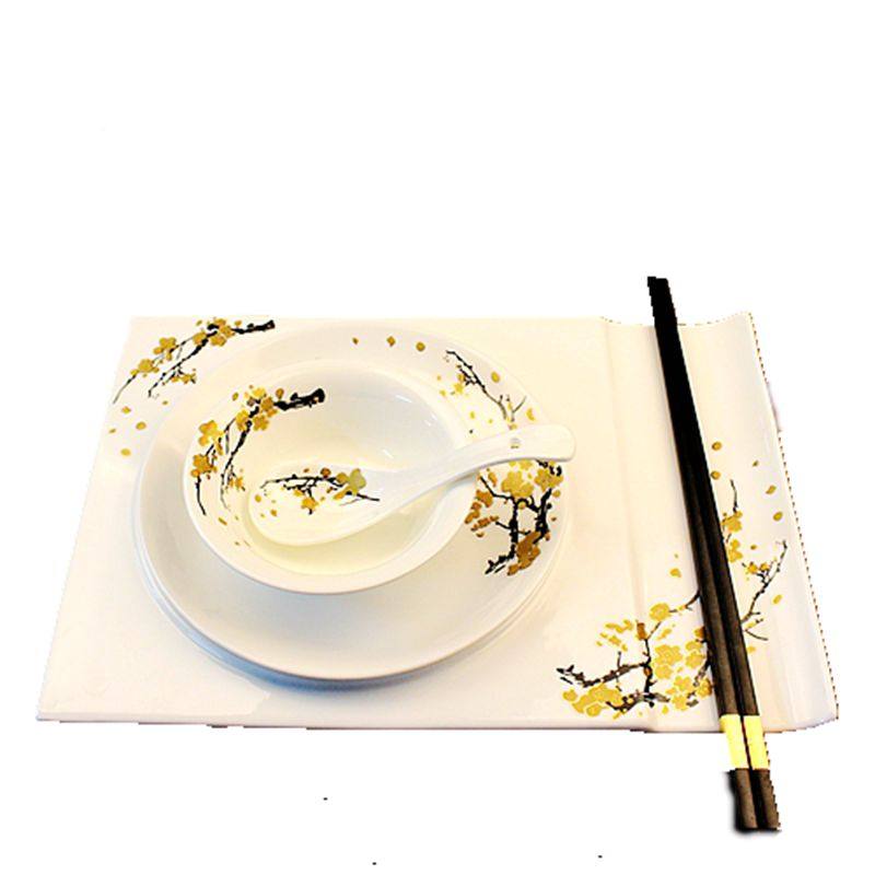 饭店会所餐厅摆台黄金梅花陶瓷