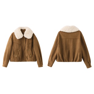 韩版麂皮绒翻领羊羔毛短款90绒羽绒服女2025冬季新款宽松显瘦外套