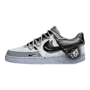 球鞋定制耐克Nike Court 暴力小熊 哥特风色 泼墨 解构 板鞋 男款