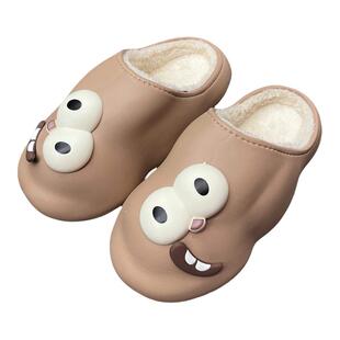 Michelle Girl踩屎感大眼睛防水棉拖鞋女秋冬加绒保暖家居软底鞋