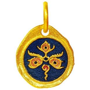 黄金999古法烧蓝小财神实心六字真言手链足金小吊坠串侧挂男女