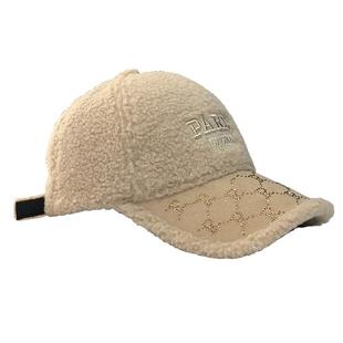 羊羔绒帽子女秋冬季防寒保暖显脸小棒球帽新款大头圆脸毛绒鸭舌帽