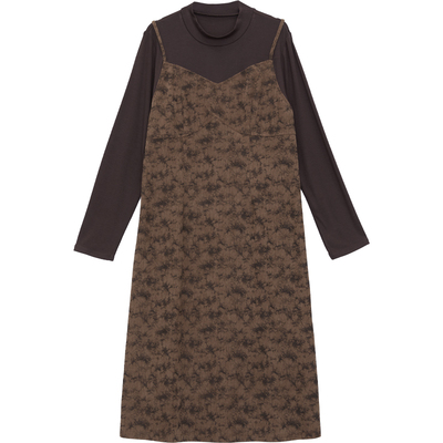 DM100打底印花灯芯绒假两件裙