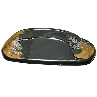 国家非遗歙砚原石茶盘 孤品纯手工雕刻带排水茶台 安徽金皮玉带籽料砚台精品茶盘茶海家用办公室茶道茶桌端砚