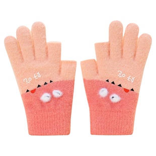 小学生写字手套冬季男童保暖加绒针织五指露指学习写作业儿童专用