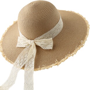 帽子夏季户外海边遮阳帽防晒太阳帽出游大檐草编法式沙滩帽草帽女