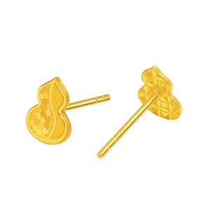 老庙黄金足金鳞甲金葫芦耳钉5G工艺金光闪闪大吉福禄寓意祥瑞送礼