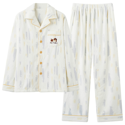 珊瑚绒秋冬季加厚法兰绒睡衣套装