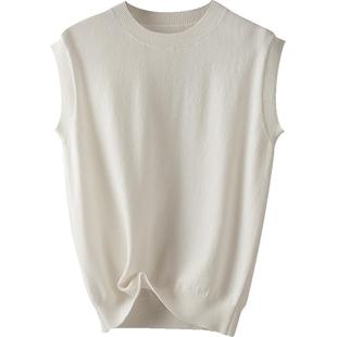 BXV白色无袖羊毛针织衫女2026春季新款圆领马甲羊毛衫高端小个子
