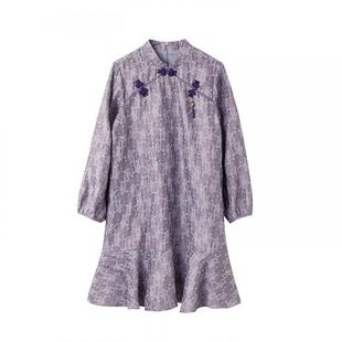 宝诗黎国风盘扣亮丝提花连衣裙2026春季优雅气质减龄新中式A字裙