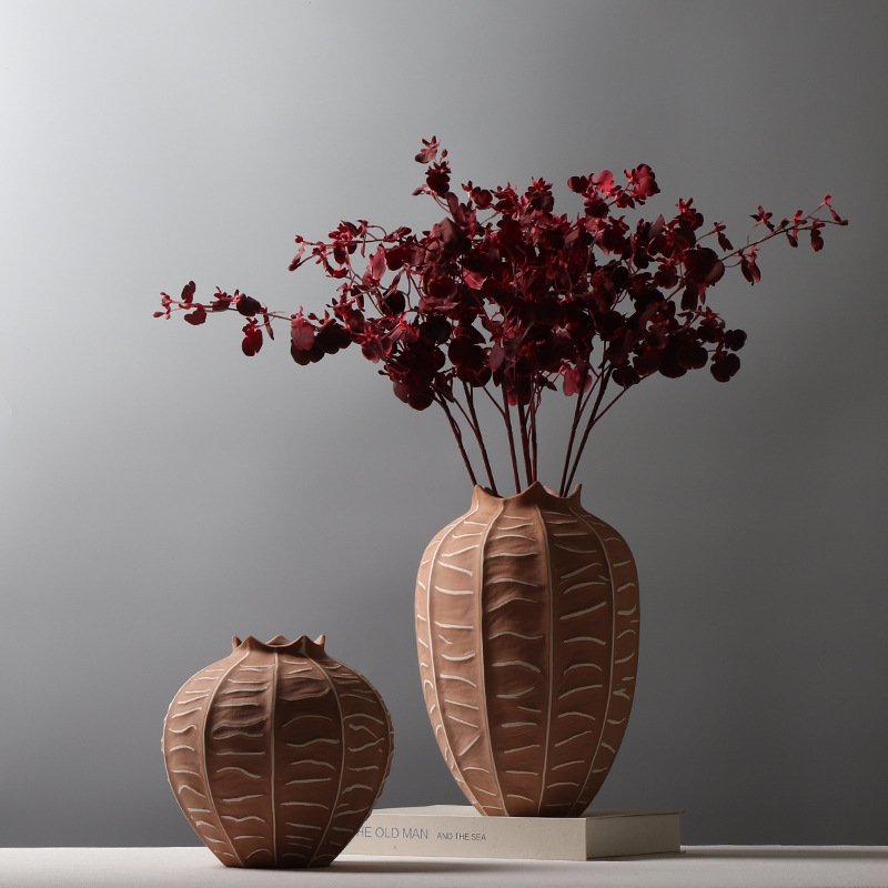 现代简约陶瓷花瓶复古拼色杨桃装饰品民宿造景插干花花器创意摆件