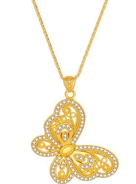 六桂福珠宝足银蝶梦项链