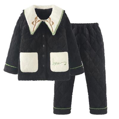 睡衣女冬季三层夹棉珊瑚绒加厚