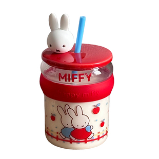 萌趣miffy米菲兔玻璃杯高颜值带盖吸管杯送老师同学开学季伴手礼