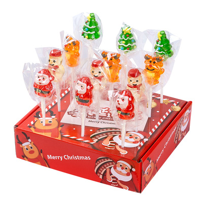 圣诞节糖果4D棒棒糖网红爆款卡通老人水晶棒棒糖平安夜礼盒批发