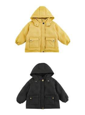 幼悠男童2024新款连帽笑脸工装羽绒服冬季时尚轻暖防风儿童外套潮