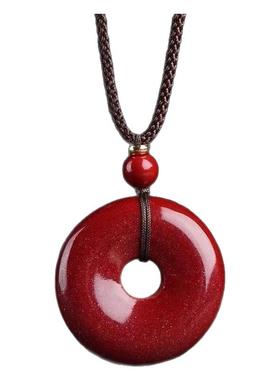 天然原矿朱砂平安扣吊坠转运珠