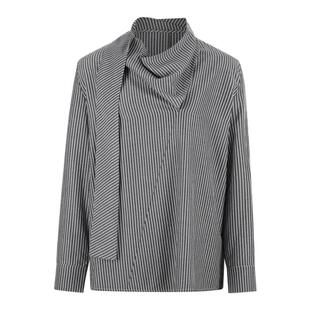 【经典重绎】PH KARIN设计感荡领飘带衬衫女春装时尚长袖条纹衬衣