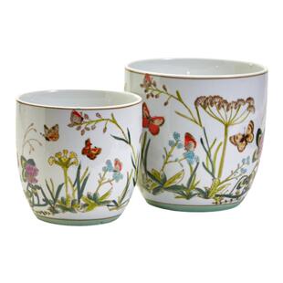 现 纽约下城公园进口蝶舞纷飞皇家花园粉彩陶瓷装饰花盆摆件