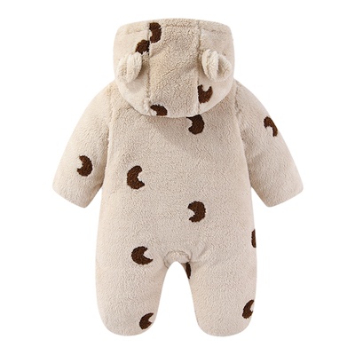 0-1岁婴儿夹棉连体衣秋冬加绒加厚300g棉服新生儿衣服连帽外出服