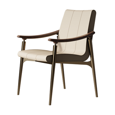 意式轻奢扶手椅高端实木真皮餐椅