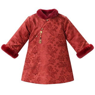 女童旗袍裙冬装2026新款儿童国风汉服冬季新中式红色小女孩拜年服