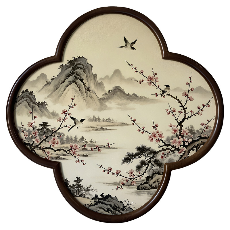 宋式美学梅花四叶草实木框客厅玄关走廊装饰框茶室小轩窗挂墙画框