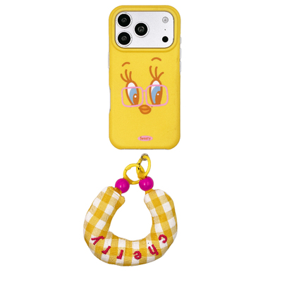 kaia 童趣粉眼镜崔迪表情格纹适用于苹果17promax手机壳iphone16pro新款16女17pro带腕带15pro全包防摔手机套