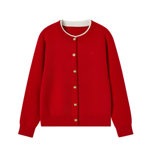 【郭晶晶同款】全棉时代女士红色外套喜庆拜年服本命年棉线衣连帽